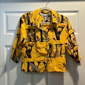 Vintage Peter Martin Yellow Alphabet Animal 100% Silk Button Down Shirt 10